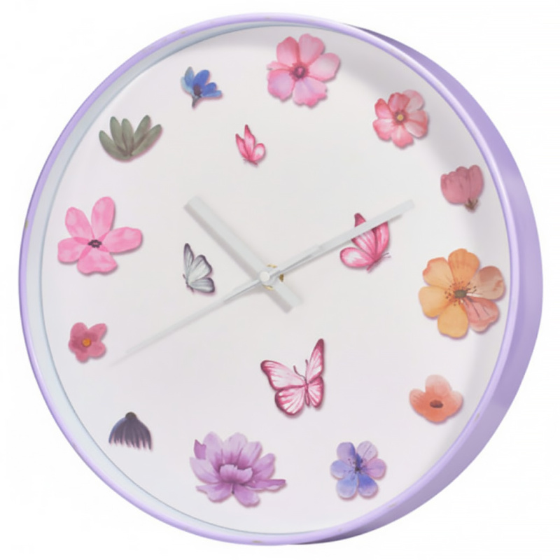 Home Styling Collection Nástěnné hodiny fialové s motivem květin, Ø 30 cm fialový 104789