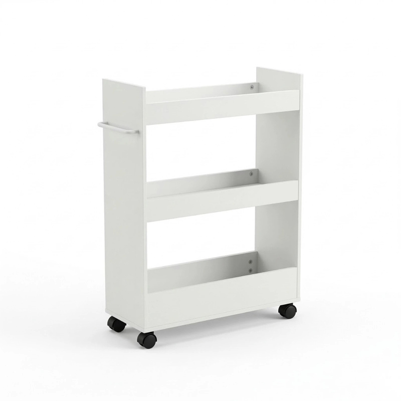 BOXIMO Úzký kuchyňský regál na kolečkách MOVO, 60 x 79 x 22 cm, tři police bílý 106142