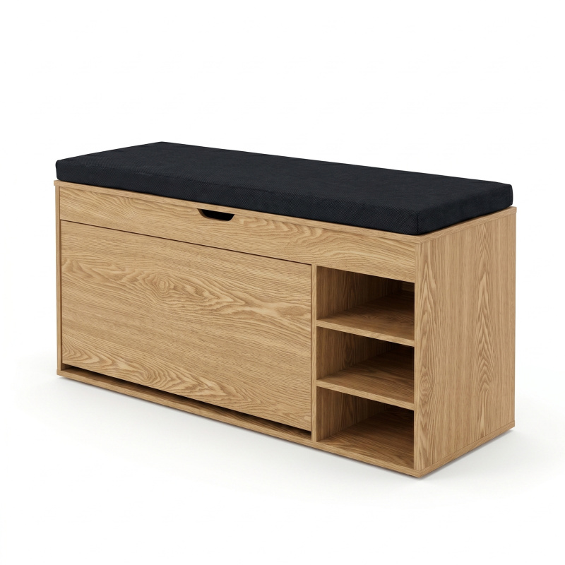 BOXIMO Botník se sedákem a výsuvnými policemi GRADIA, 100 x 34 x 53 cm - hnědý hnědý