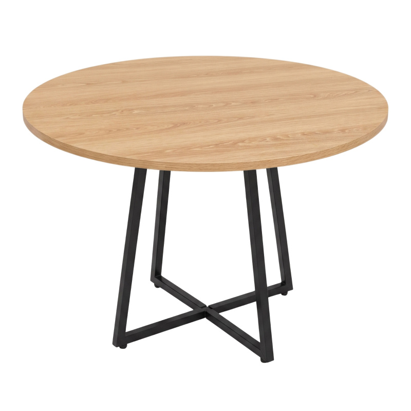 SCENA LIVING Kulatý stolek na křížové podnoži, Ø 80 cm x 72 cm - dubový dekor / černý rám hnědý