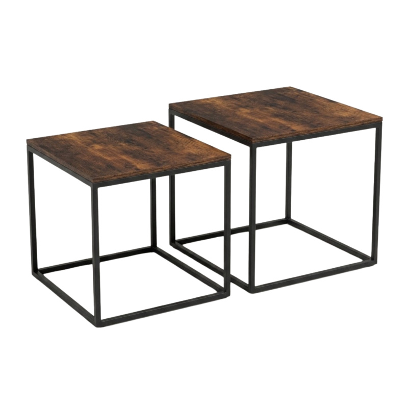SCENA LIVING Sada 2 čtvercových konferenčních stolků různých velikostí, 50 x 50 x 50,5 cm - ořechový dekor / černý rám hnědý