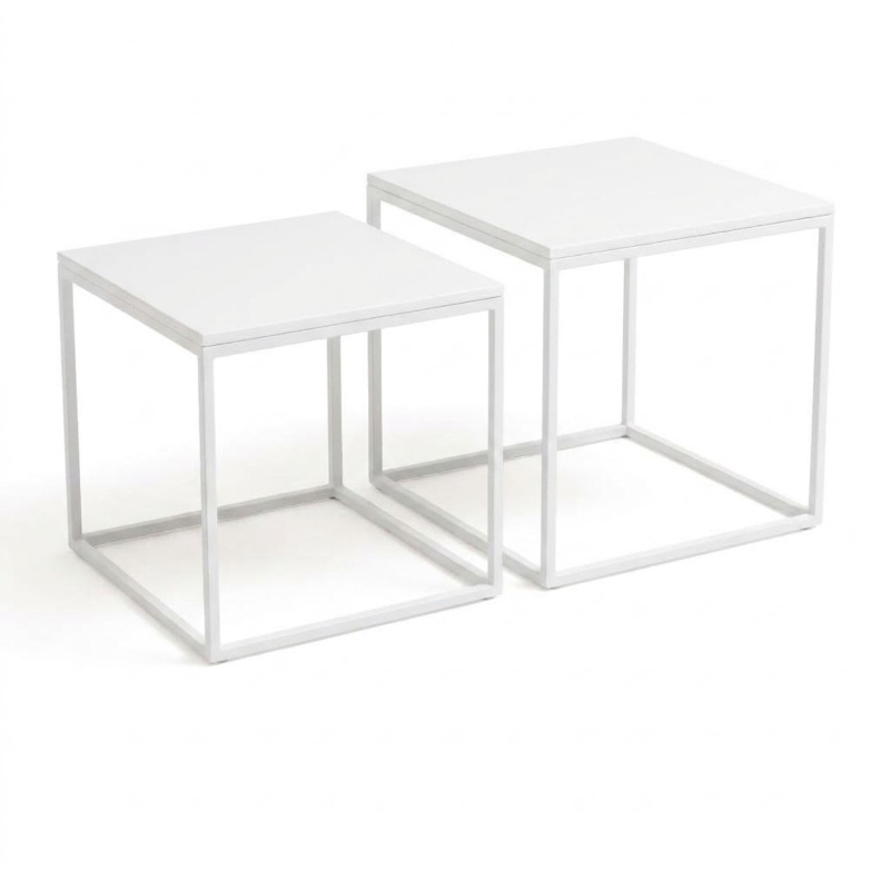 SCENA LIVING Sada 2 čtvercových konferenčních stolků různých velikostí, 50 x 50 x 50,5 cm - bílý bílý