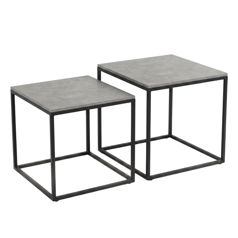 SCENA LIVING Sada 2 čtvercových konferenčních stolků různých velikostí, 50 x 50 x 50,5 cm - betonový dekor / černý rám šedá