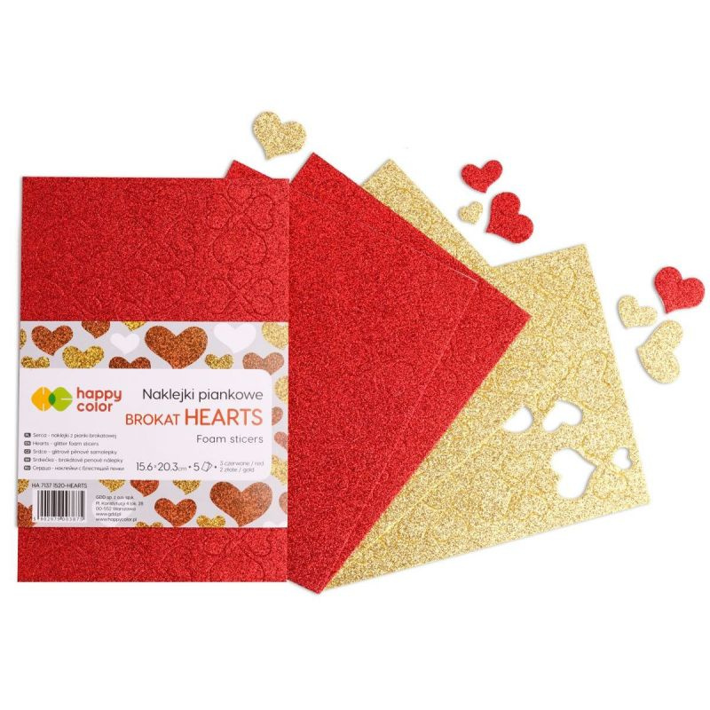 Výřezy z pěnovky samolepicí třpytivé - Srdíčka (5 listů)