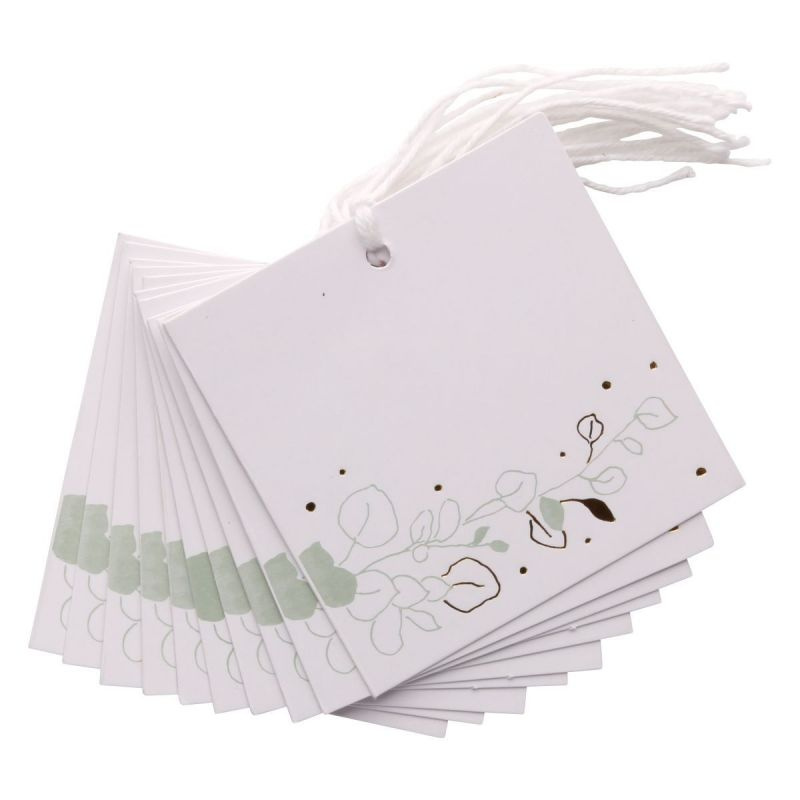 Visačky sada bílé s listy (10ks)