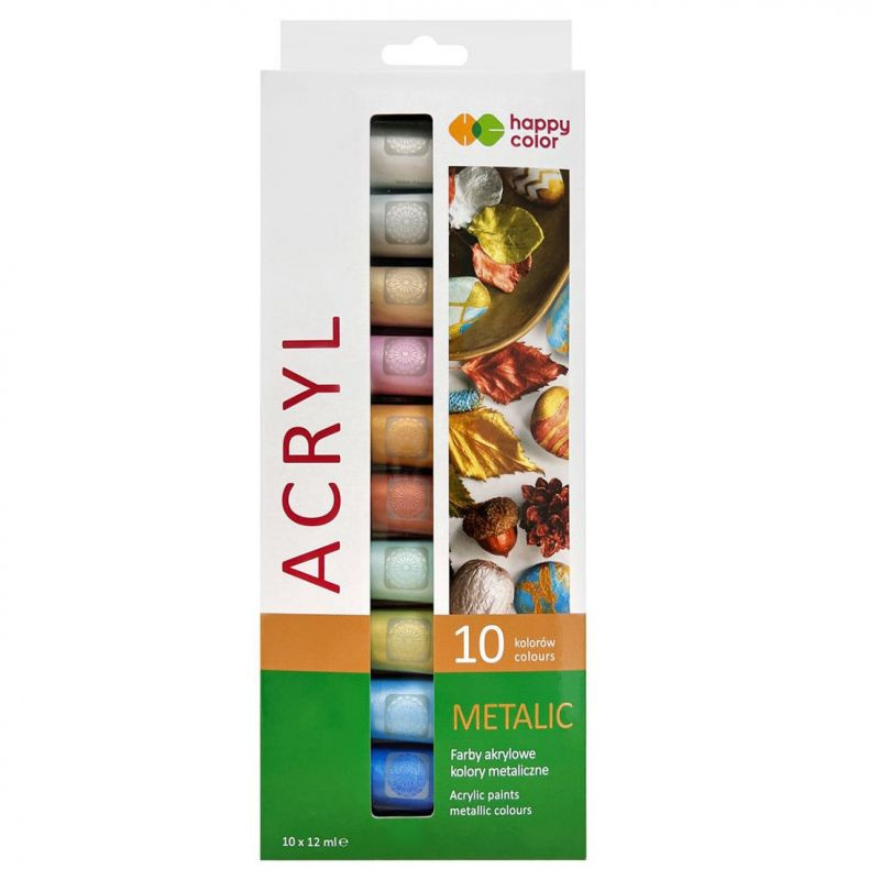 Akrylové barvy Happy Color sada - metalická (10x12ml)