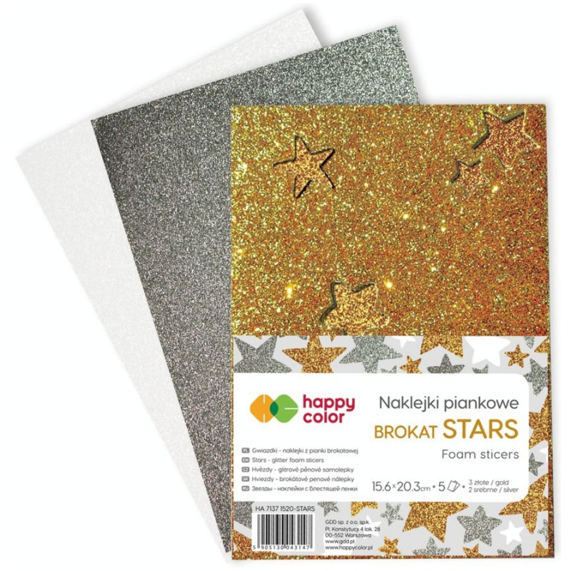 Výřezy z pěnovky samolepicí třpytivé - Hvězdičky (3 listy)