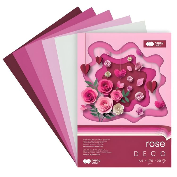 Barevné papíry A4 170g, 5 odstínů růžové, 20ls