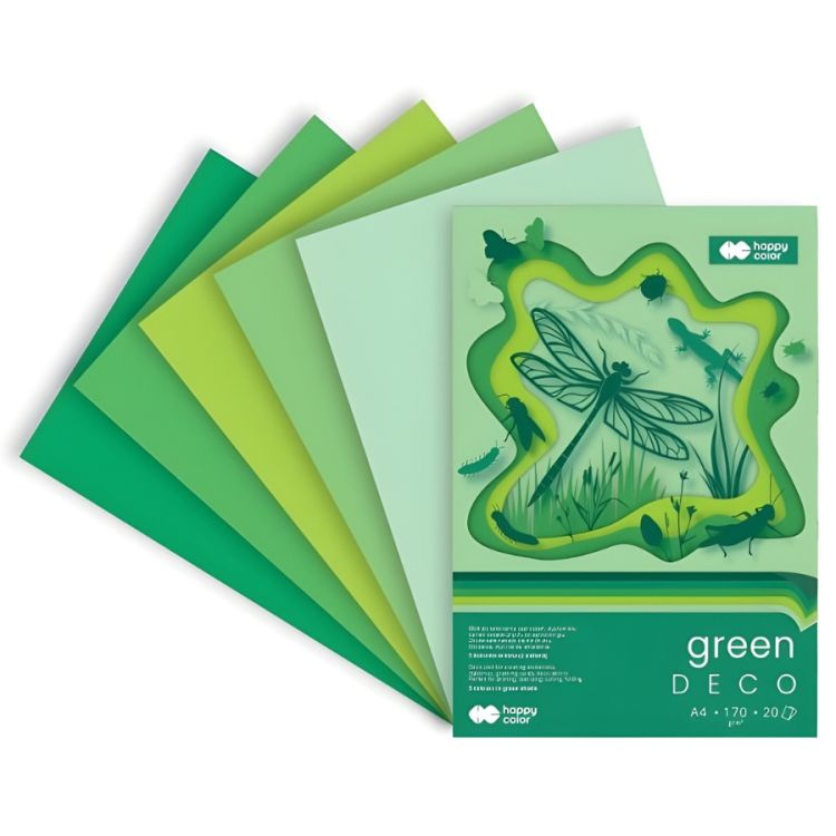 Barevné papíry A4 170g, 5 odstínů zelené, 20ls