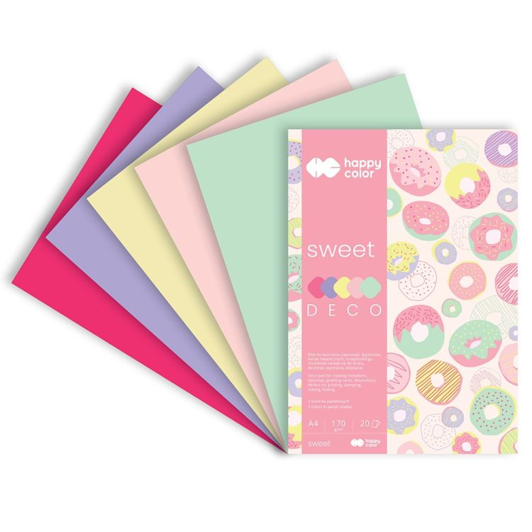 Barevný papír 5 barev A4 170g, SWEET, 20 listů