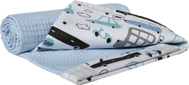 Medi Partners Blanket 75x100 cotton + cotton Waffle – Cars + blue waffle