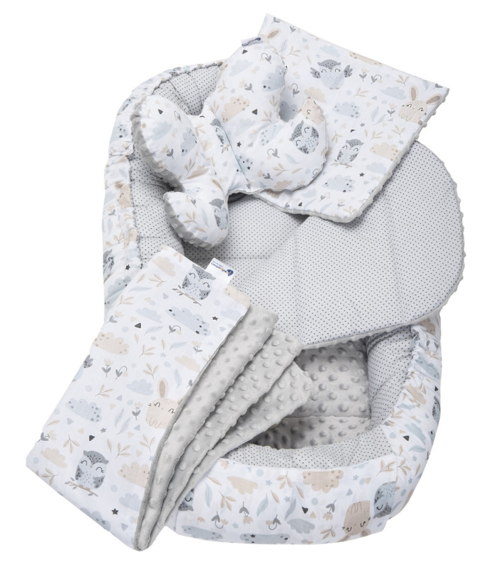 Medi Partners Cocoon in a 5-piece set (cocoon / insert / butterfly pillow / flat pillow / quilt 75x55) – Polana + gray Minky