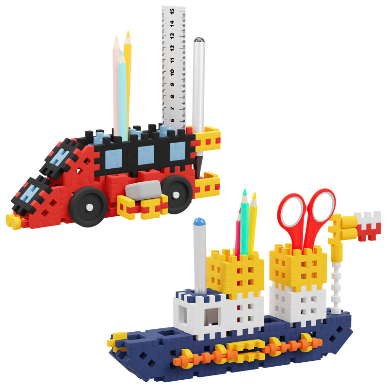 Stavební kostky Mini Waffle - Vozidla s nářadím 140 kusů