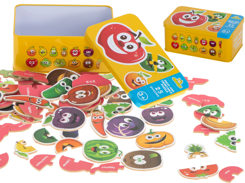 KIK Ovocné/zeleninové plechové puzzle 25 skládaček KX6019