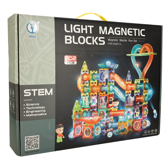 Magnetické svítící stavebnice s kuličkovou dráhou – 202 dílů