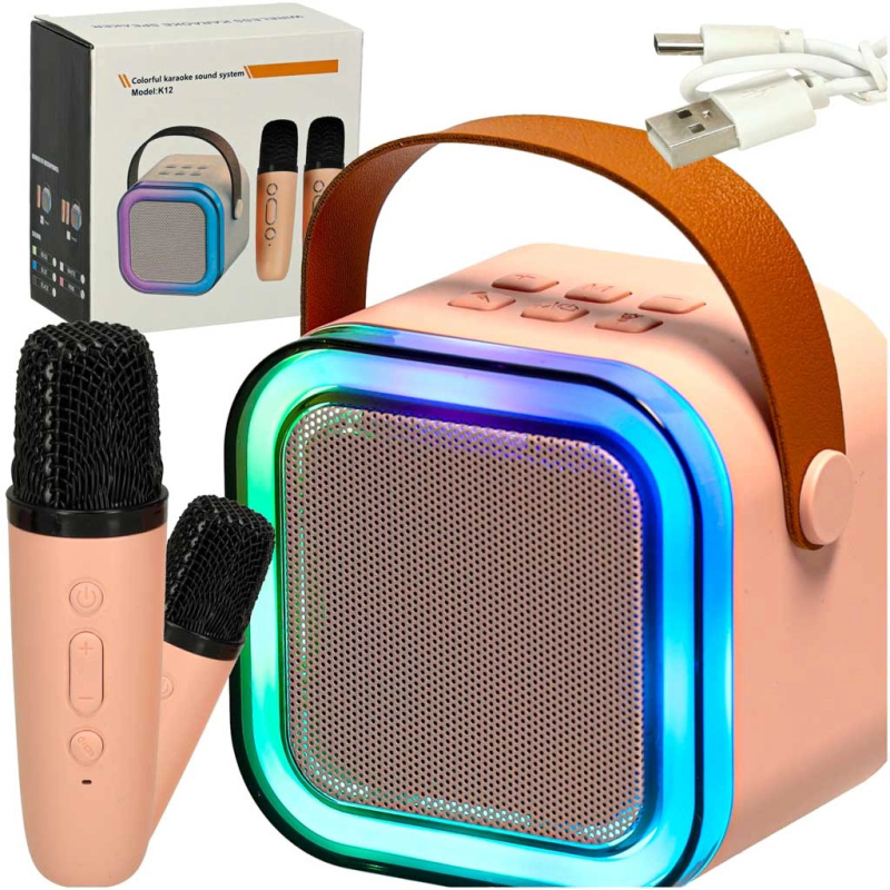 Creative Corner Karaoke set 2 mikrofony + přenosný reproduktor BLUETOOTH USB LED růžový