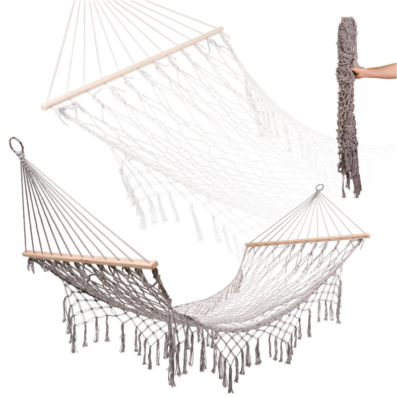 Zahradní houpací síť Boho s třásněmi šedá 200 cm