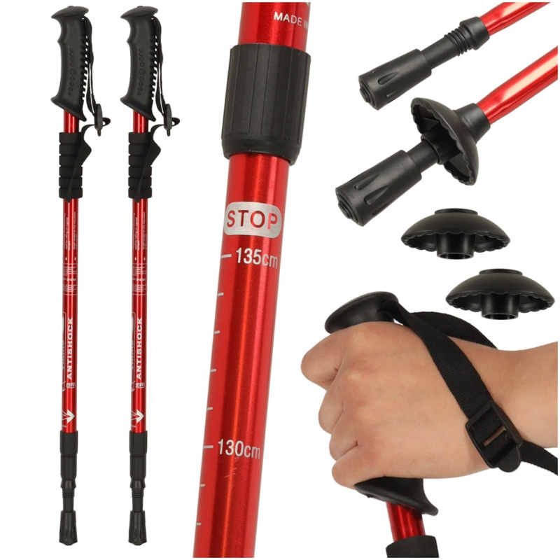 Trekkingové hole pro Nordic Walking skládací 2 kusy červené