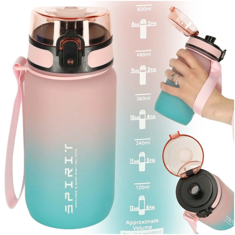 Sportovní láhev na vodu s náustkem 600 ml růžovo-modrá
