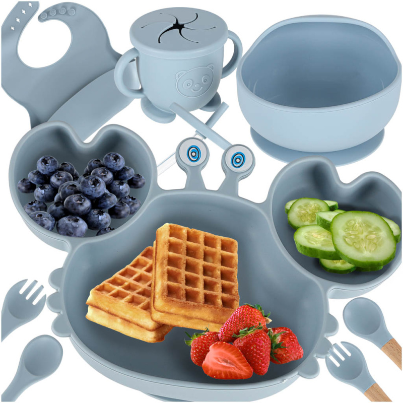 Silikonová jídelní sada pro děti krab, 9 dílů, modrá