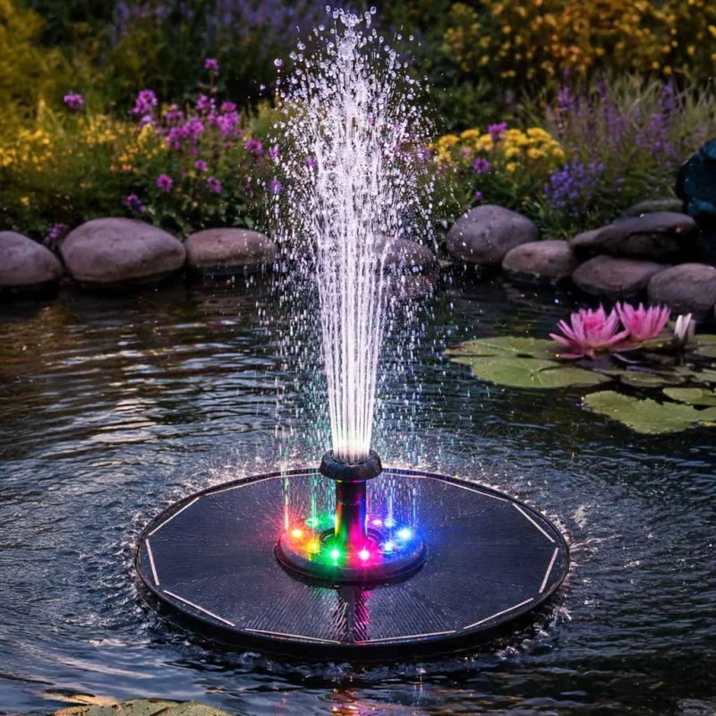 Solární plovoucí fontána do jezírka s LED RGB, 16,5 cm
