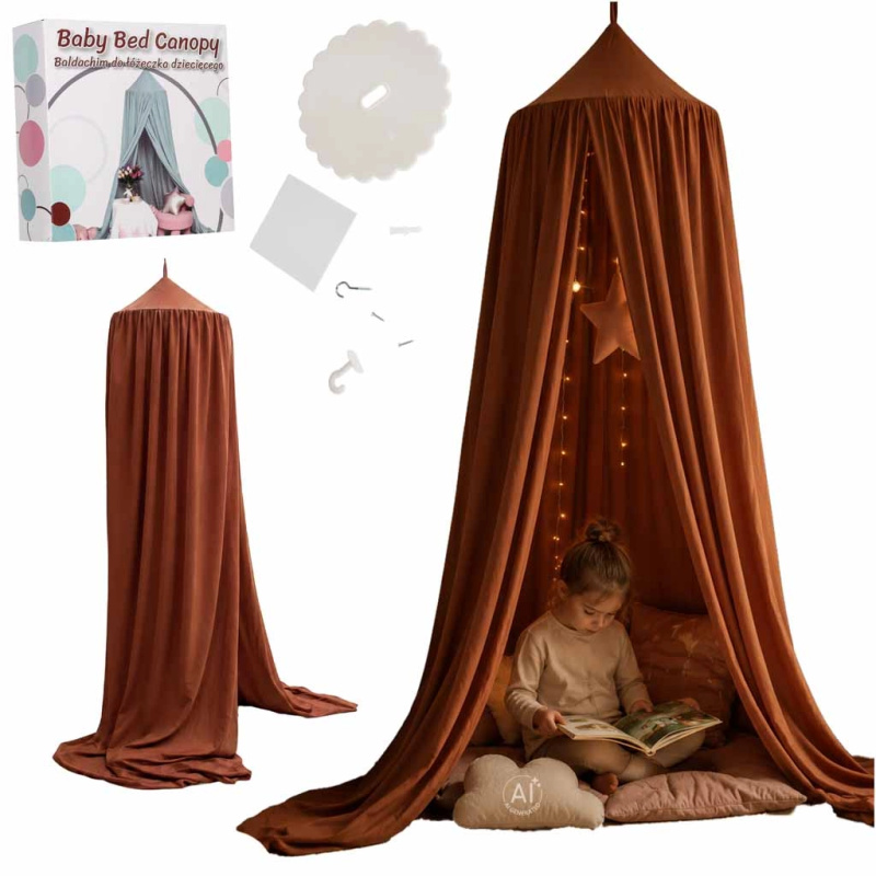 Dětský baldachýn nad postel boho, tmavě růžový