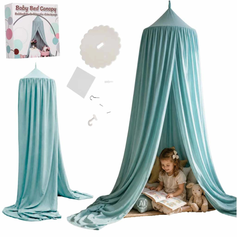 Dětský závěsný baldachýn nad postel boho modrý