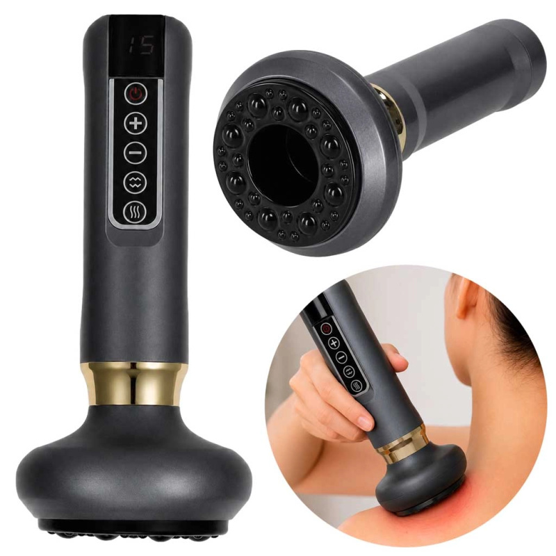 Elektrický ruční masážer s funkcí čínské baňky, USB, šedý