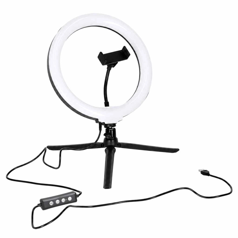 Rgb led kruhová selfie lampa na stativu s držákem telefonu a bluetooth ovladačem