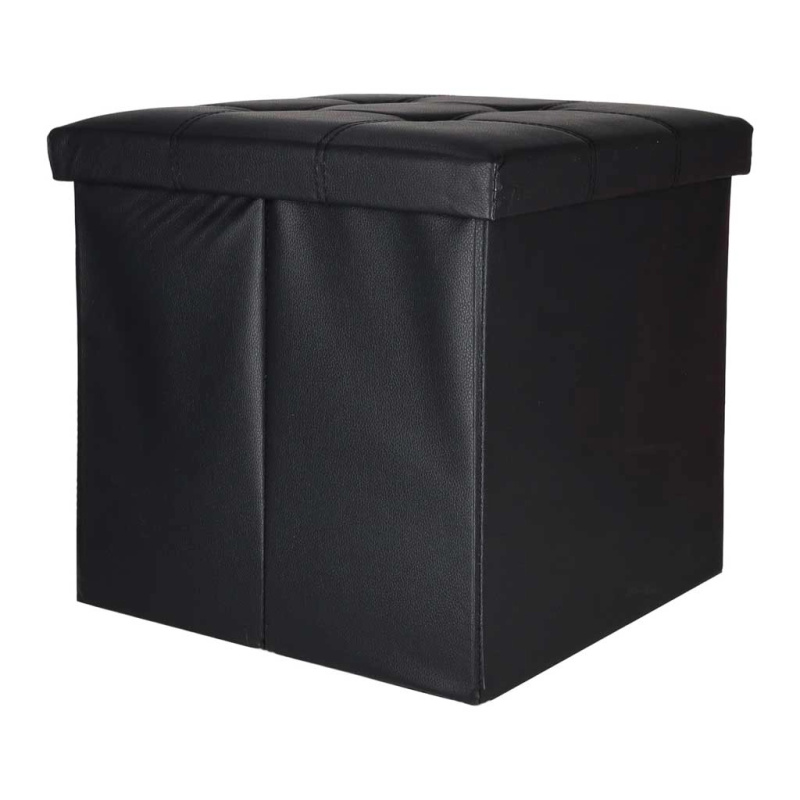 Skládací taburet s úložným prostorem z ekokůže 38 × 38 × 36 cm černý