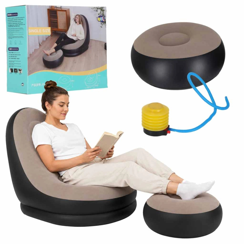 Dmuchané relaxační křeslo s podnožkou a nožní pumpou