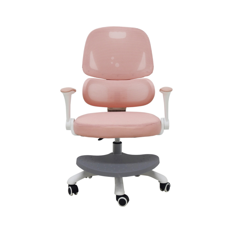 Ergonomická dětská otočná židle k psacímu stolu s podnožkou růžová