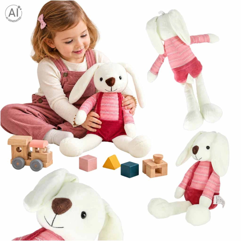 Plyšový králíček v červených kraťasech 36 cm - 1 kus