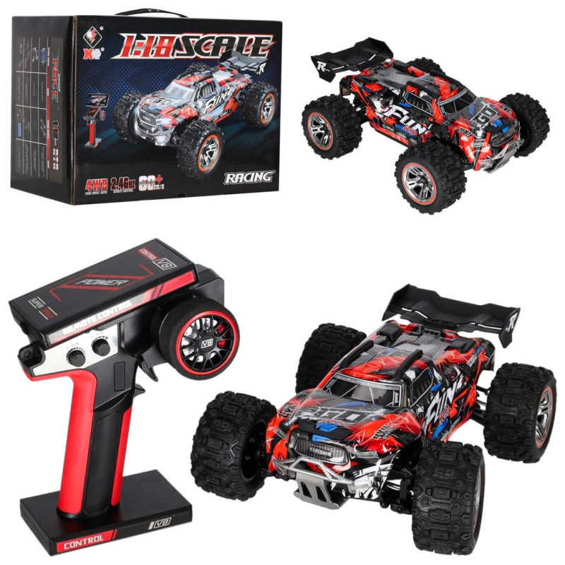 RC terénní auto WLToys 184008 1:18 4WD s bezkartáčovým motorem a LED osvětlením