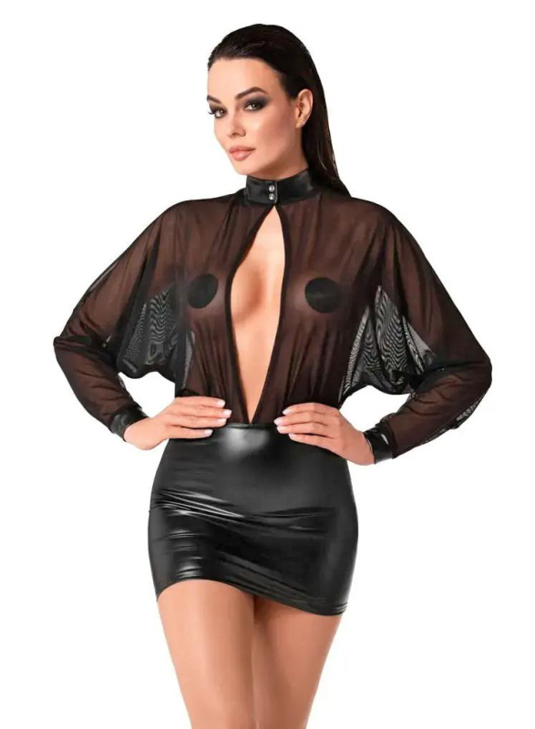 NOIR minišaty s průhledným topem - černé: XL