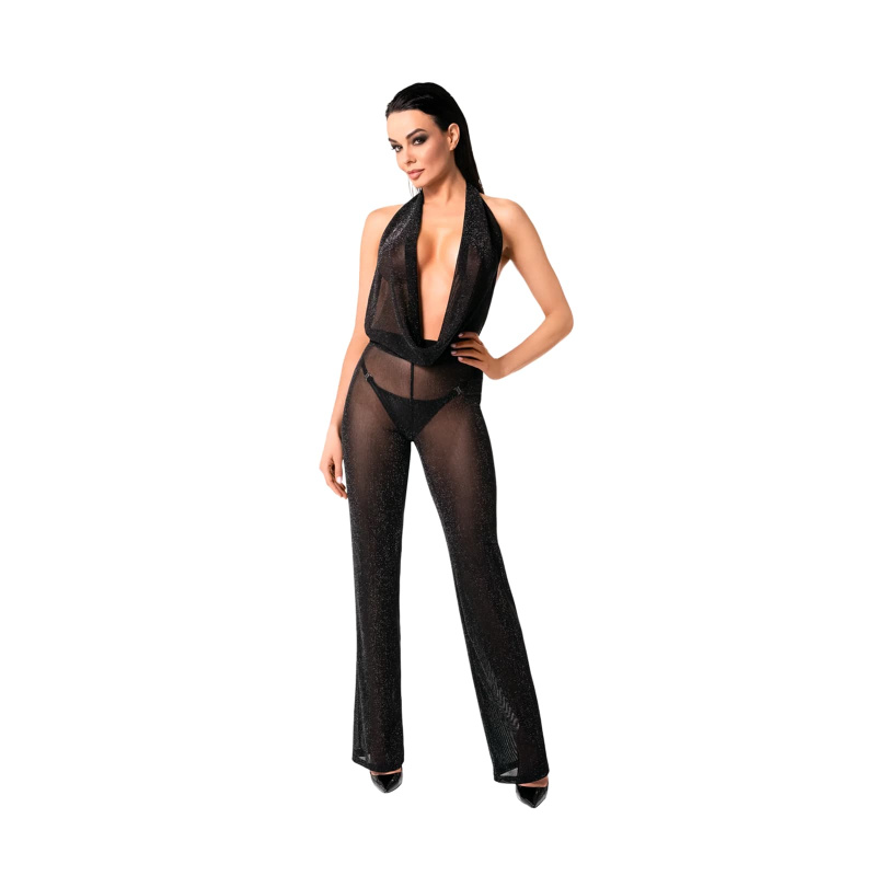 NOIR Jumpsuit průhledný - černý: M