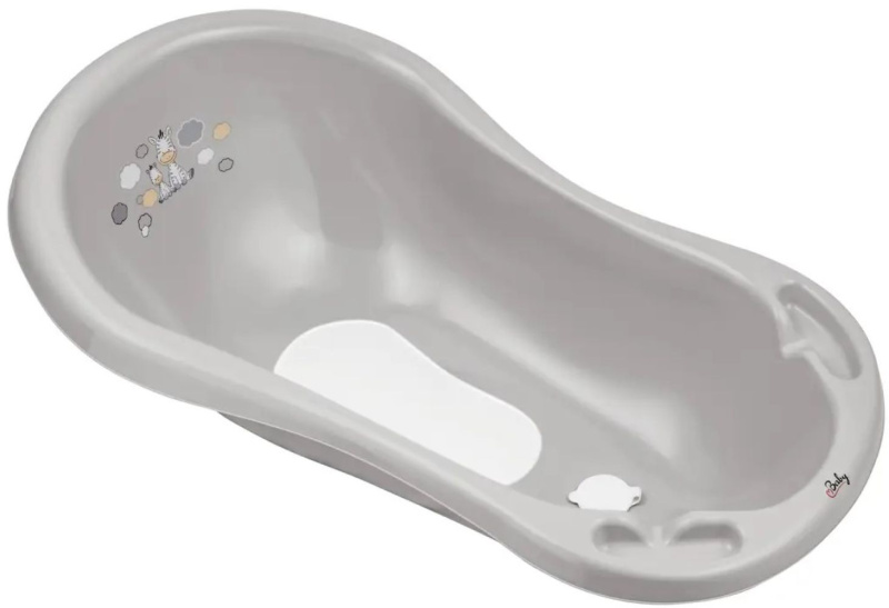 Maltex Dětská vanička Zebra s výpustem a protiskluzovou podložkou, 84 cm - šedá