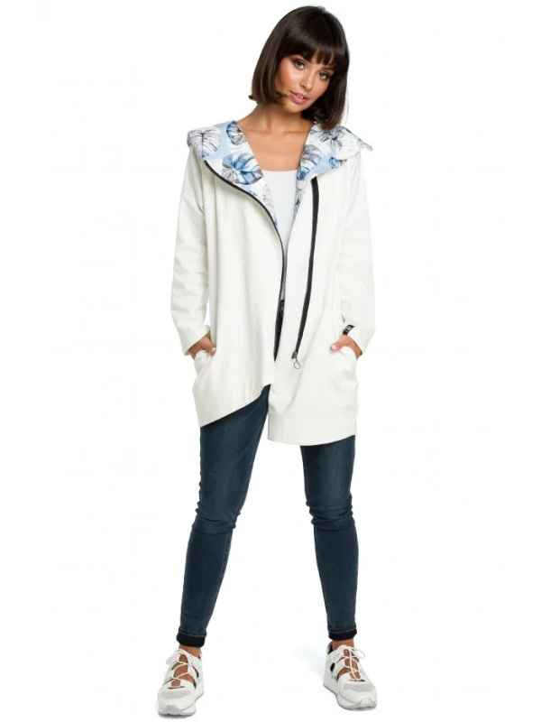 Dámská mikina s kapucí nadměrné velikosti na zip B091 ecru - Be Wear S/M
