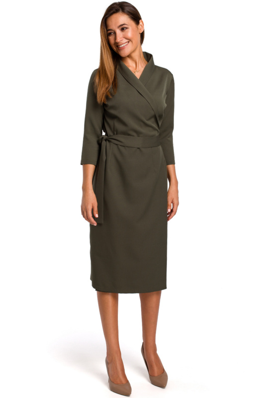 S175 Zavinovací šaty s vázáním - khaki barva EU XXL