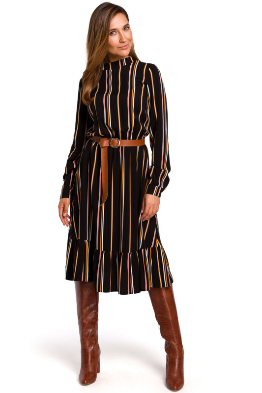 S182 Pruhované šaty s páskem s přezkou - model 1 EU M