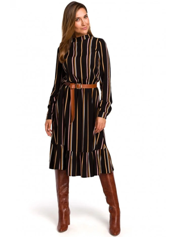 S182 Pruhované šaty s páskem s přezkou - model 1 EU XXL