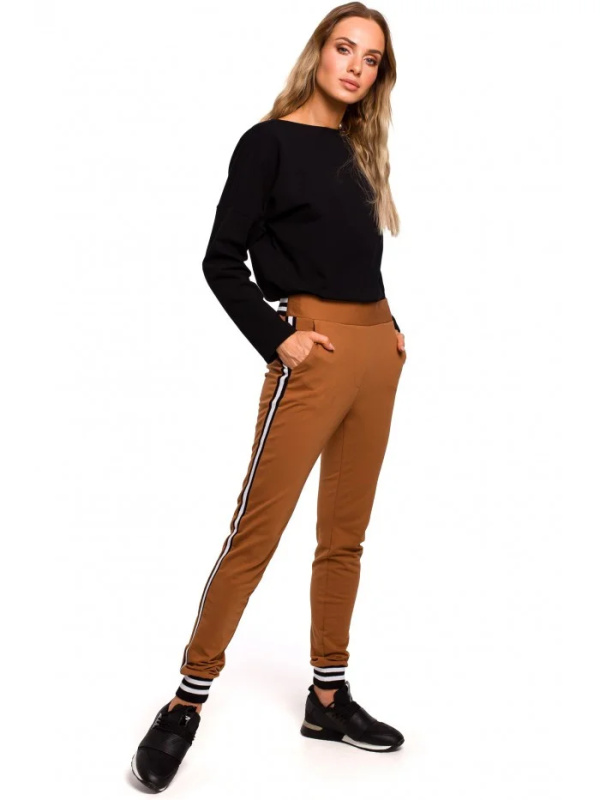 M460 Kalhoty Jogger s pruhovanými žebrovanými manžetami - karamelové EU L
