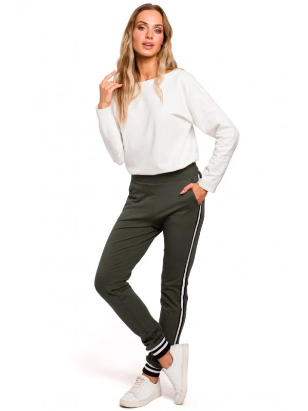 M460 Jogger kalhoty s pruhovanými žebrovanými manžetami - vojenská zelená EU XXL
