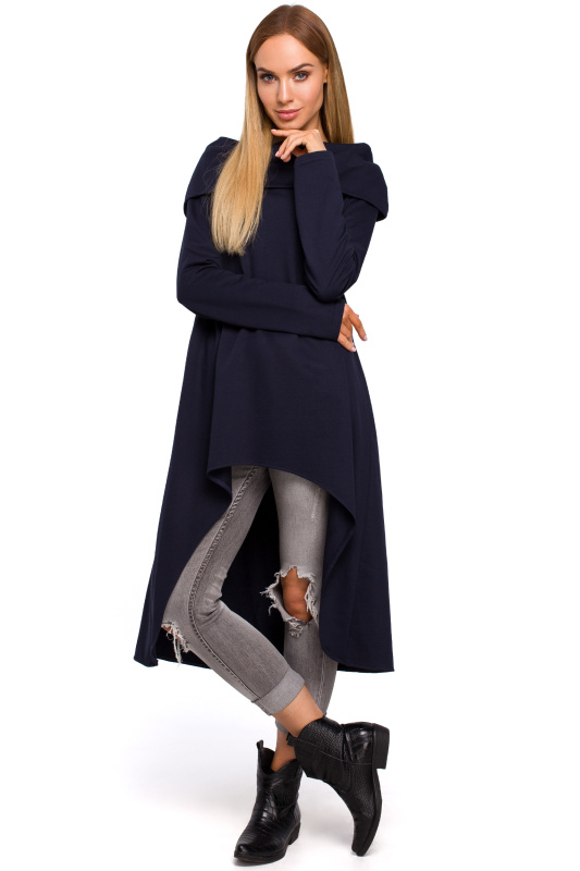 M477 Asymetrická tunika se širokým límcem - tmavě modrá EU S/M