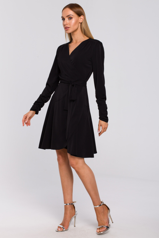 M487 Zavinovací šaty s nabíranými rukávy - černé EU M