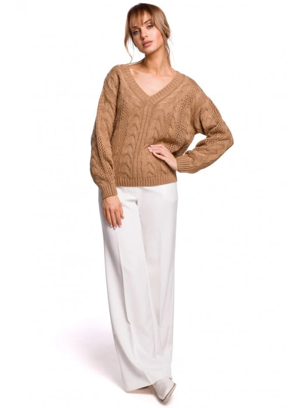 M510 Svetr s výstřihem do V - béžový EU L/XL