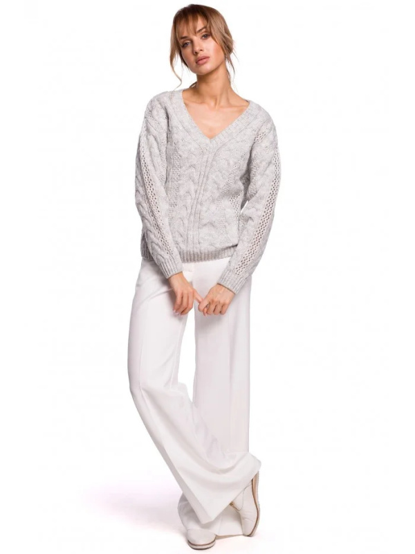 M510 Svetr s výstřihem do V - šedý EU L/XL