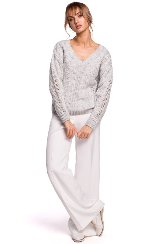 M510 Svetr s výstřihem do V - šedý EU L/XL