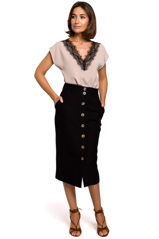 S206 Top s krajkovým výstřihem - béžový EU S