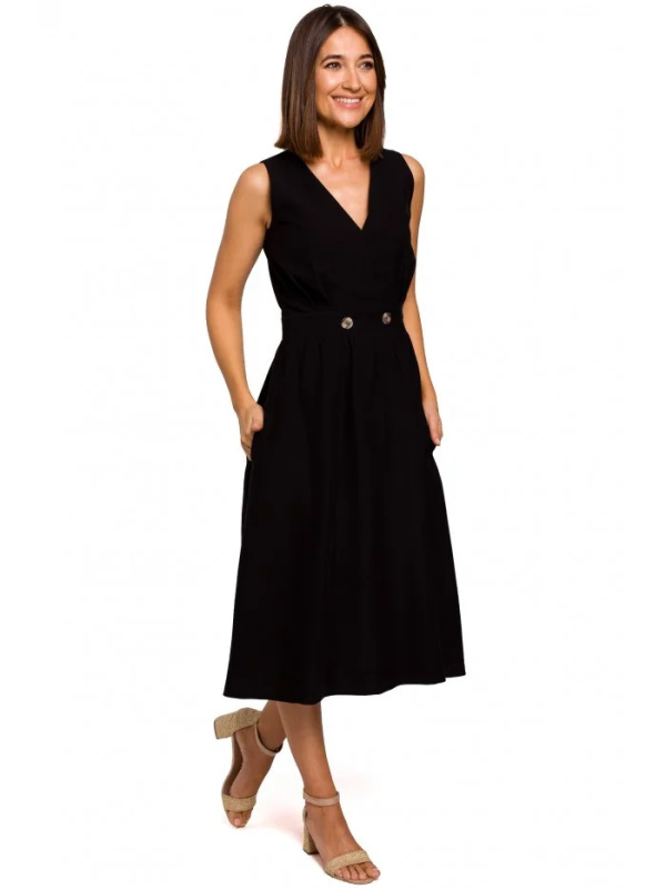 S224 Šaty bez rukávů s umělým zavinováním - černé EU M